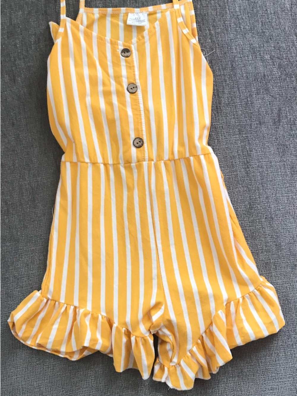 Girls Yellow & White Striped Ruffle Romper - Summer Playsuit